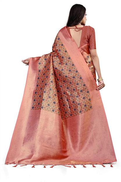 Glimmering Threads: Exquisite Silk Sarees for Women's (SAREE D1-RUST)