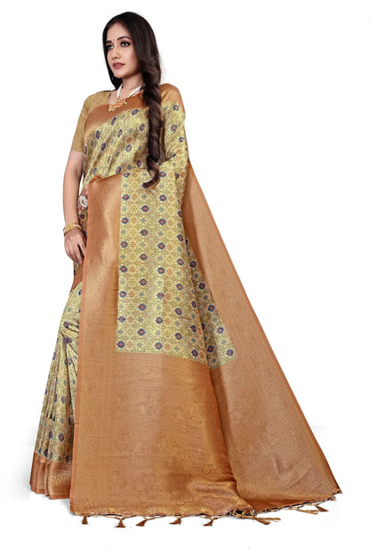 Glimmering Threads: Exquisite Silk Sarees for Women's (SAREE D1-TAN)