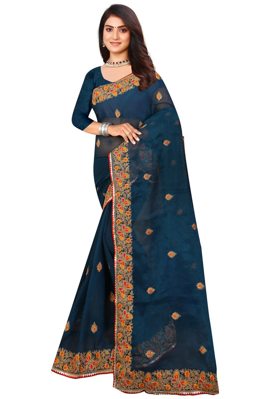 Enchanted Sparkle  Shimmer Chiffon Sarees D10-BLUE