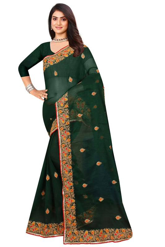 Enchanted Sparkle  Shimmer Chiffon Sarees SAREE D10-Green