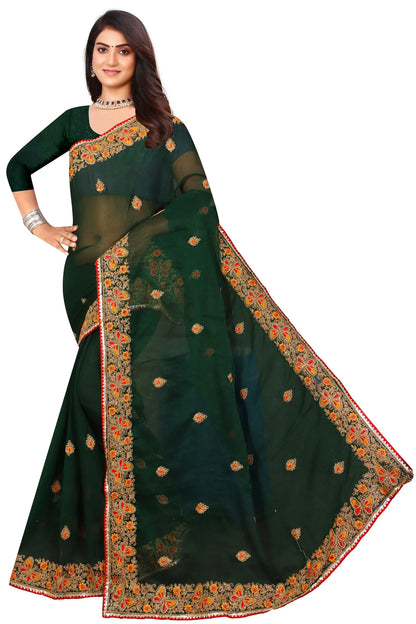 Enchanted Sparkle  Shimmer Chiffon Sarees SAREE D10-Green