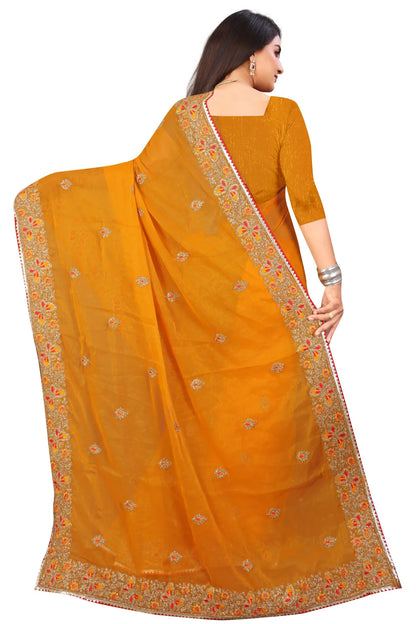 Enchanted Sparkle  Shimmer Chiffon Sarees SAREE D10-Yellow
