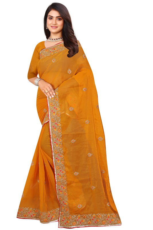 Enchanted Sparkle  Shimmer Chiffon Sarees SAREE D10-Yellow