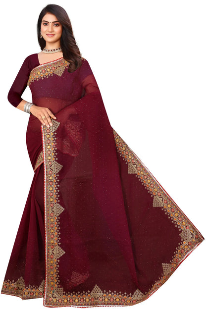 Enchanted Sparkle  Shimmer Chiffon Sarees D11-Purple