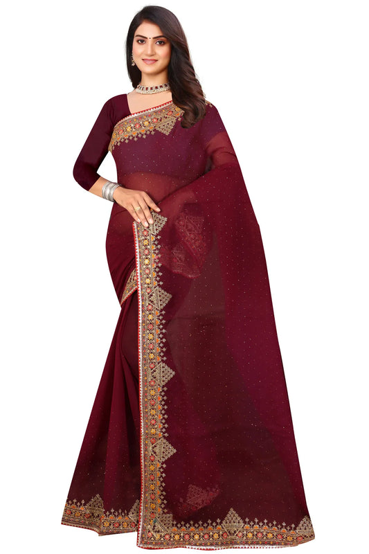 Enchanted Sparkle  Shimmer Chiffon Sarees D11-Purple