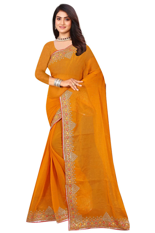 Enchanted Sparkle  Shimmer Chiffon Sarees D11-Yellow