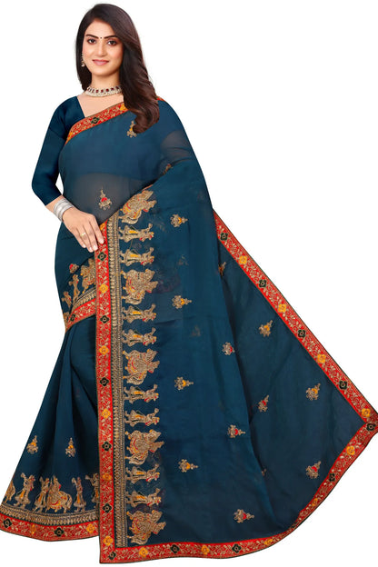Enchanted Sparkle  Shimmer Chiffon Sarees D13-Blue