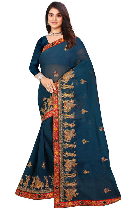 Enchanted Sparkle  Shimmer Chiffon Sarees D13-Blue