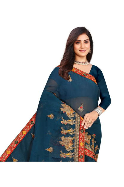 Enchanted Sparkle  Shimmer Chiffon Sarees D13-Blue