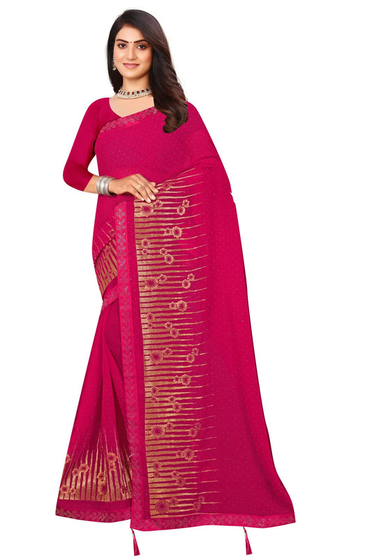 Enchanted Sparkle  Shimmer Chiffon Sarees D12-Pink
