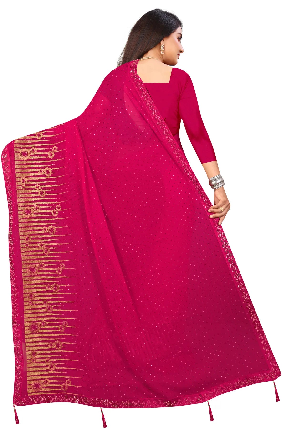Enchanted Sparkle  Shimmer Chiffon Sarees D12-Pink
