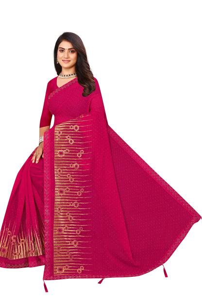 Enchanted Sparkle  Shimmer Chiffon Sarees D12-Pink