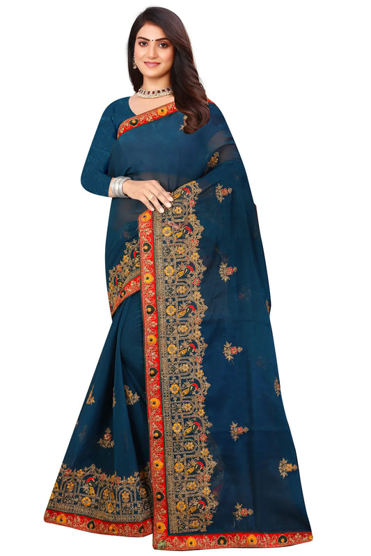 Enchanted Sparkle  Shimmer Chiffon Sarees D14-Blue