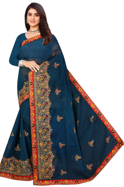Enchanted Sparkle  Shimmer Chiffon Sarees D14-Blue