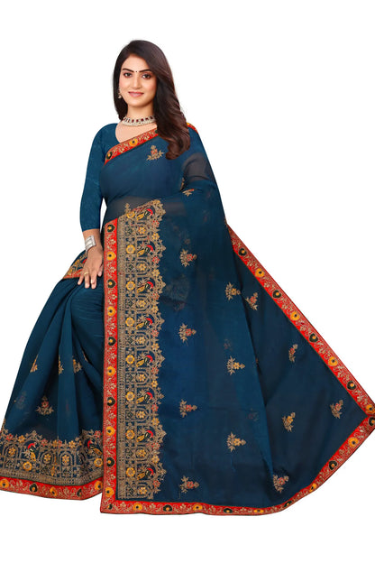 Enchanted Sparkle  Shimmer Chiffon Sarees D14-Blue