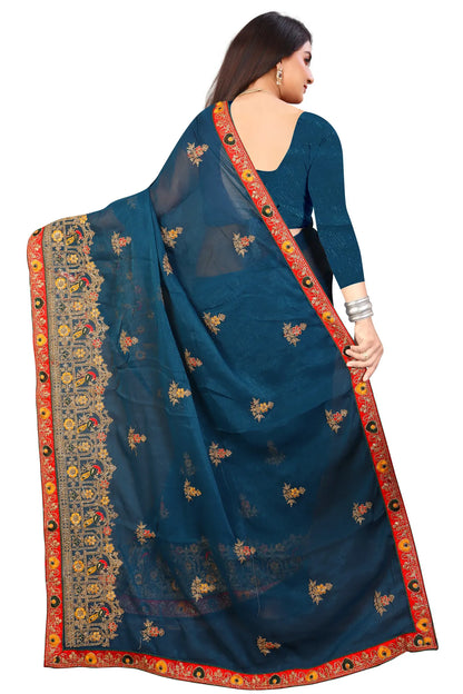Enchanted Sparkle  Shimmer Chiffon Sarees D14-Blue