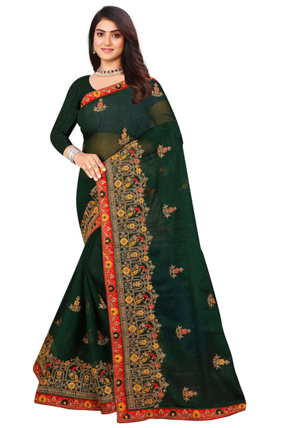 Enchanted Sparkle  Shimmer Chiffon Sarees D14-Green