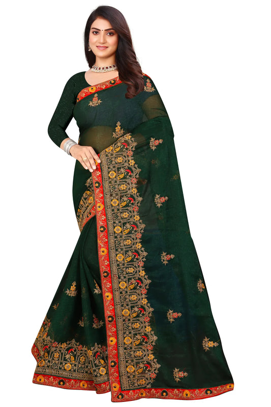 Enchanted Sparkle  Shimmer Chiffon Sarees D14-Green