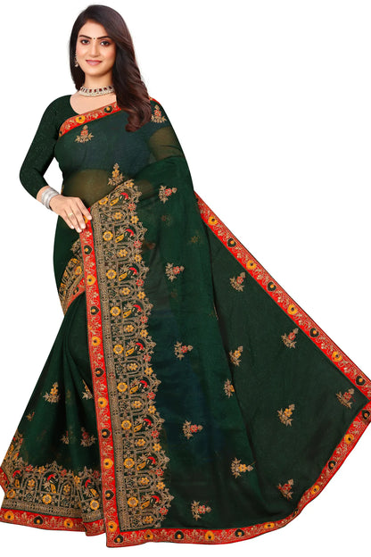 Enchanted Sparkle  Shimmer Chiffon Sarees D14-Green