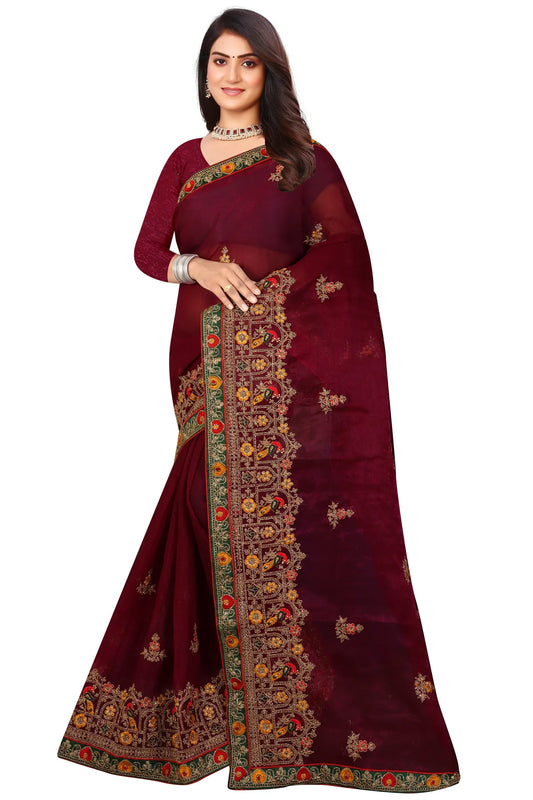 Enchanted Sparkle  Shimmer Chiffon Sarees D14-Purple