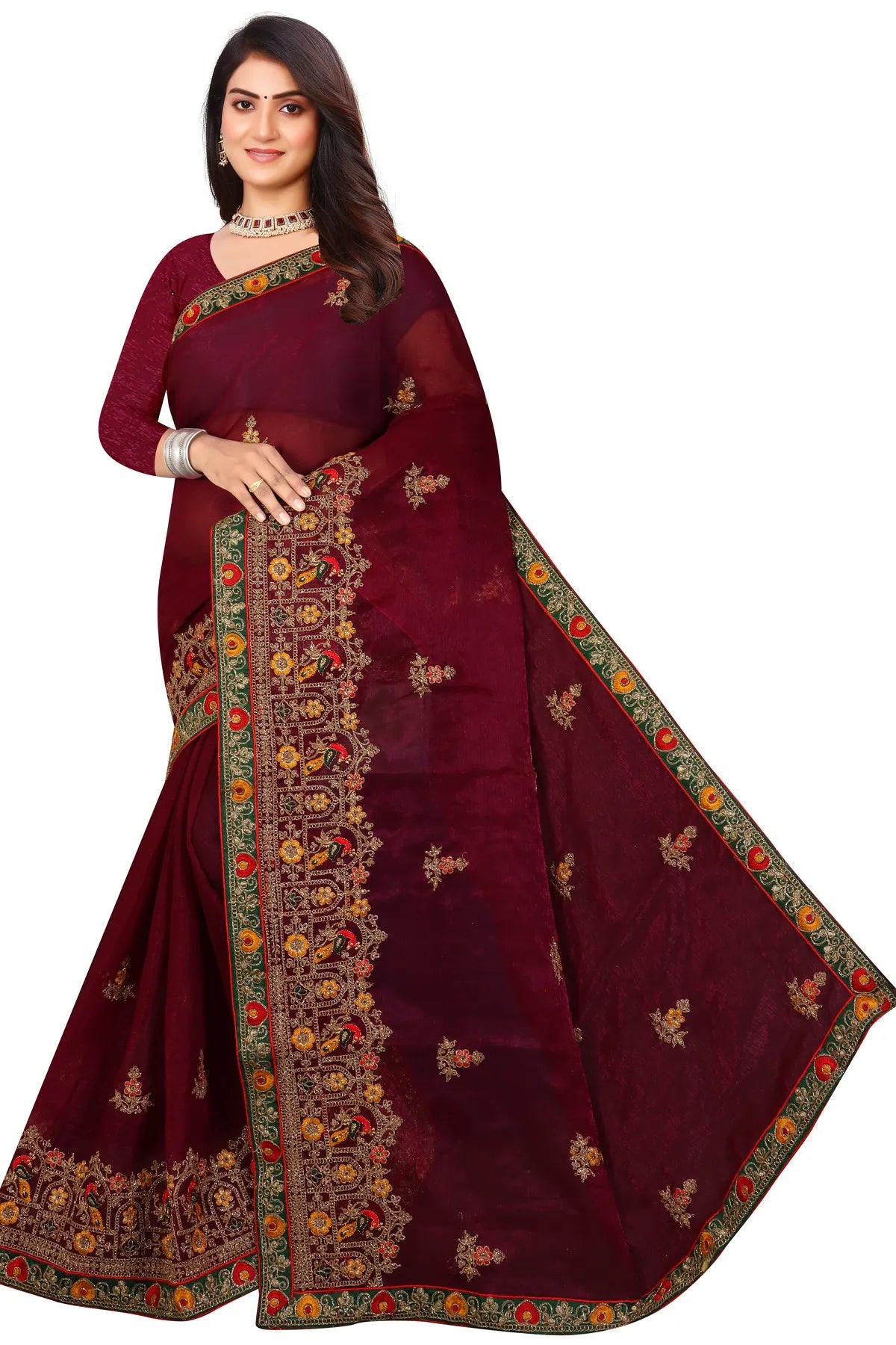 Enchanted Sparkle  Shimmer Chiffon Sarees D14-Purple