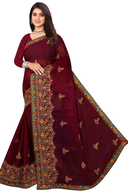 Enchanted Sparkle  Shimmer Chiffon Sarees D14-Purple