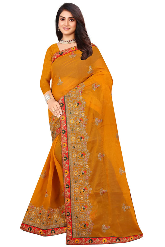 Enchanted Sparkle  Shimmer Chiffon Sarees D14-Yellow
