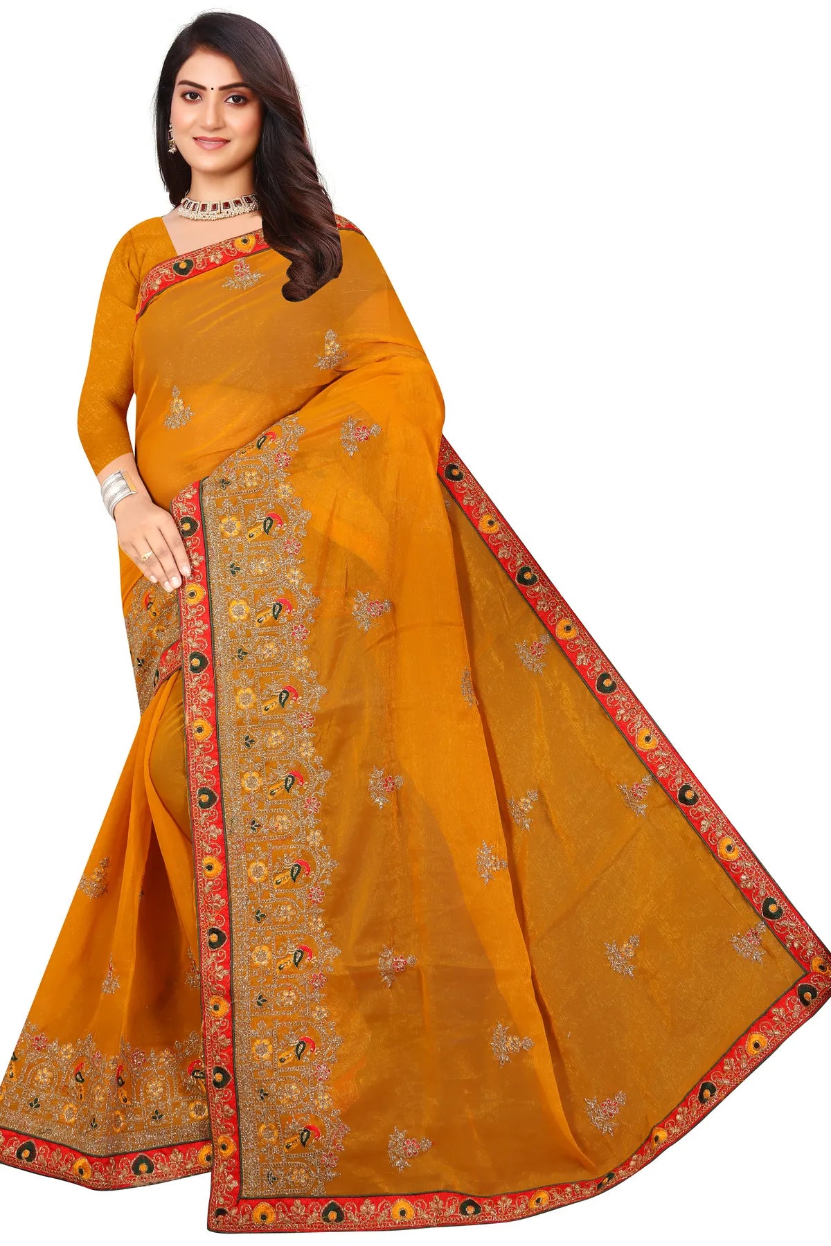Enchanted Sparkle  Shimmer Chiffon Sarees D14-Yellow