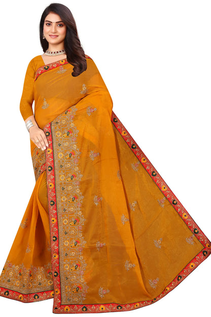 Enchanted Sparkle  Shimmer Chiffon Sarees D14-Yellow