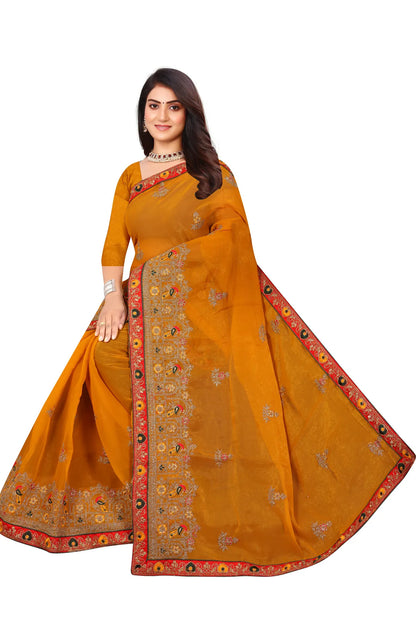 Enchanted Sparkle  Shimmer Chiffon Sarees D14-Yellow