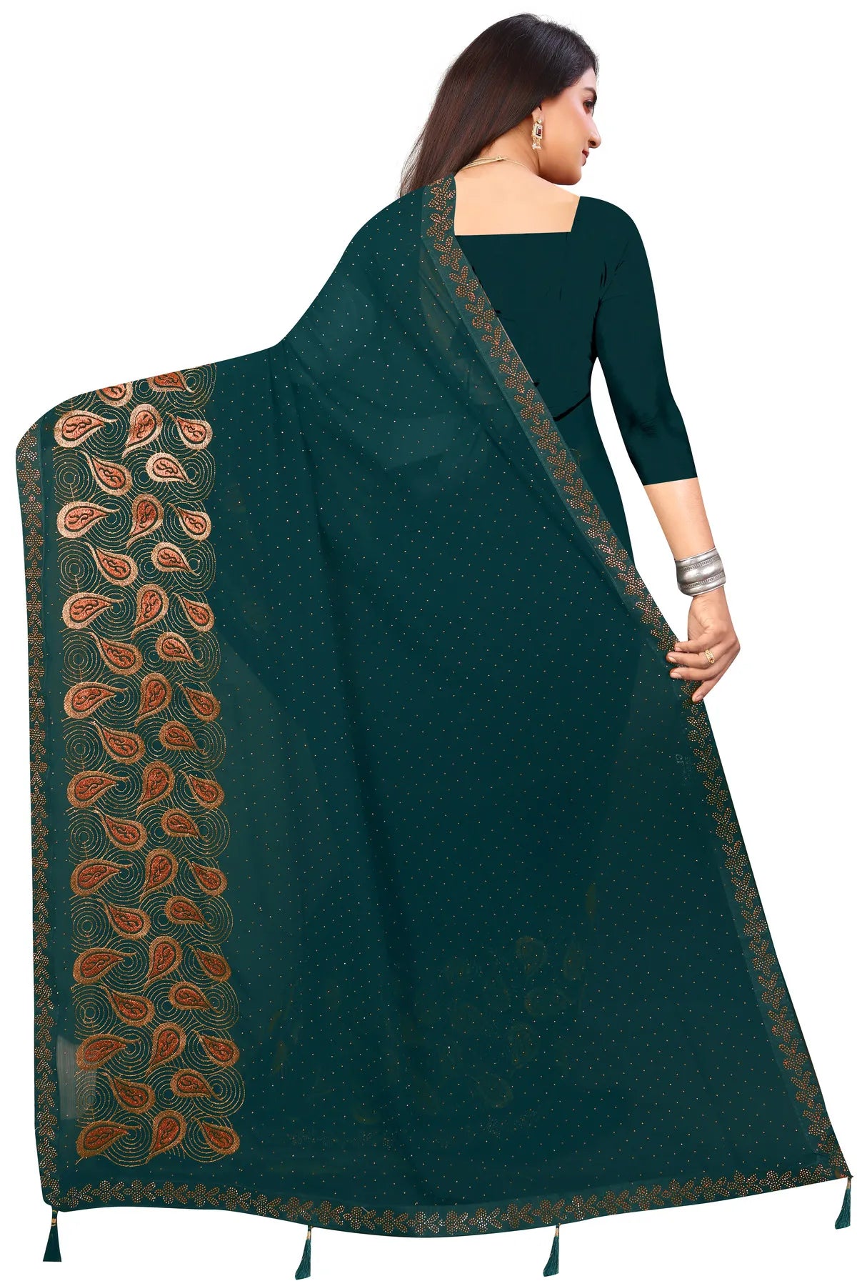 Enchanted Sparkle  Shimmer Chiffon Sarees D15-Blue