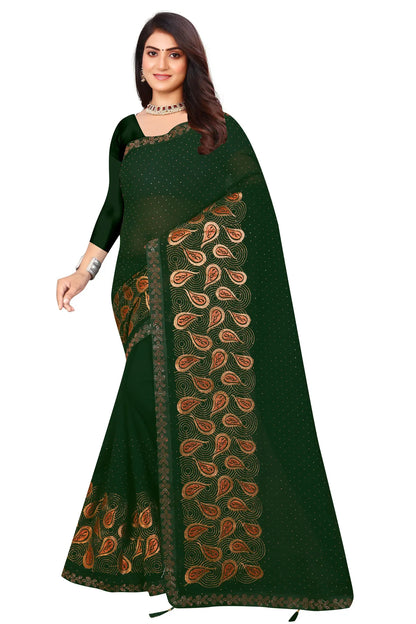 Enchanted Sparkle  Shimmer Chiffon Sarees D15-Green