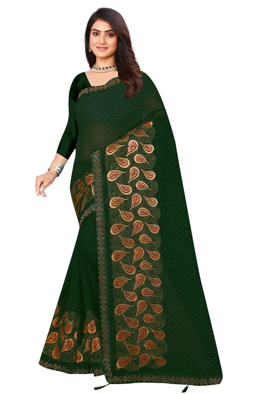 Enchanted Sparkle  Shimmer Chiffon Sarees D15-Green