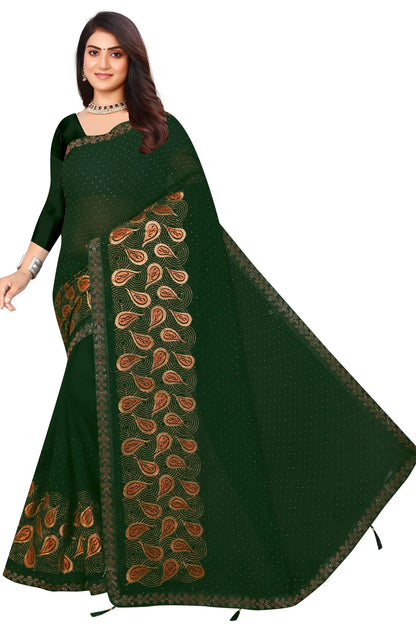 Enchanted Sparkle  Shimmer Chiffon Sarees D15-Green