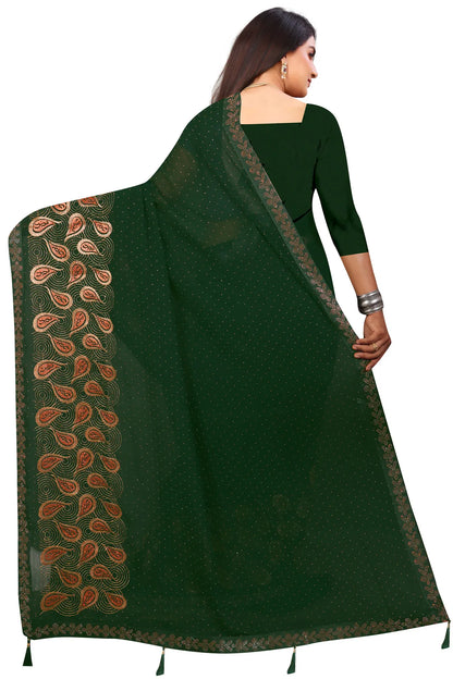 Enchanted Sparkle  Shimmer Chiffon Sarees D15-Green