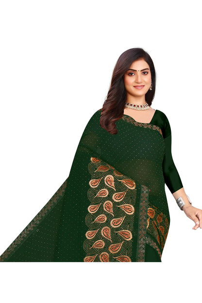 Enchanted Sparkle  Shimmer Chiffon Sarees D15-Green