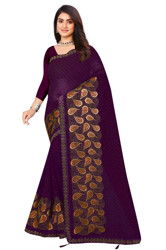 Enchanted Sparkle  Shimmer Chiffon Sarees D15-Purple