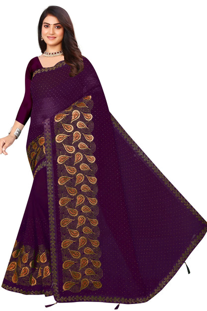 Enchanted Sparkle  Shimmer Chiffon Sarees D15-Purple