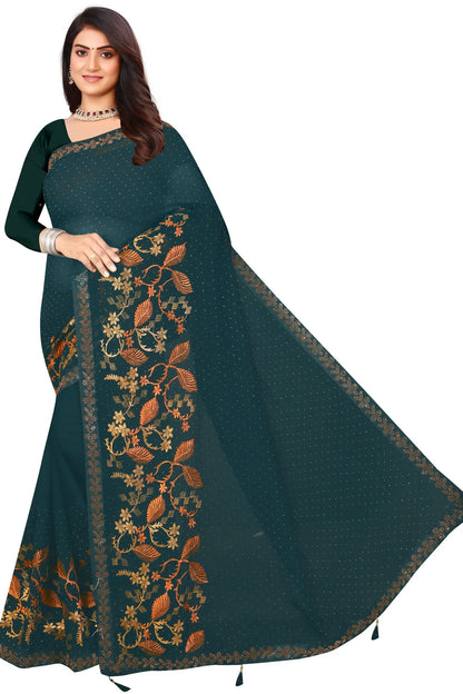 Enchanted Sparkle  Shimmer Chiffon Sarees D16-Green