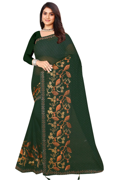 Enchanted Sparkle  Shimmer Chiffon Sarees - SAREE D16-Green