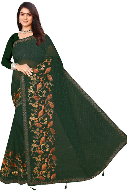 Enchanted Sparkle  Shimmer Chiffon Sarees - SAREE D16-Green