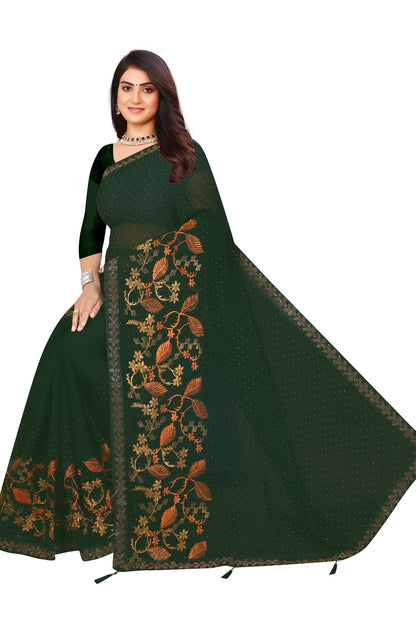 Enchanted Sparkle  Shimmer Chiffon Sarees - SAREE D16-Green