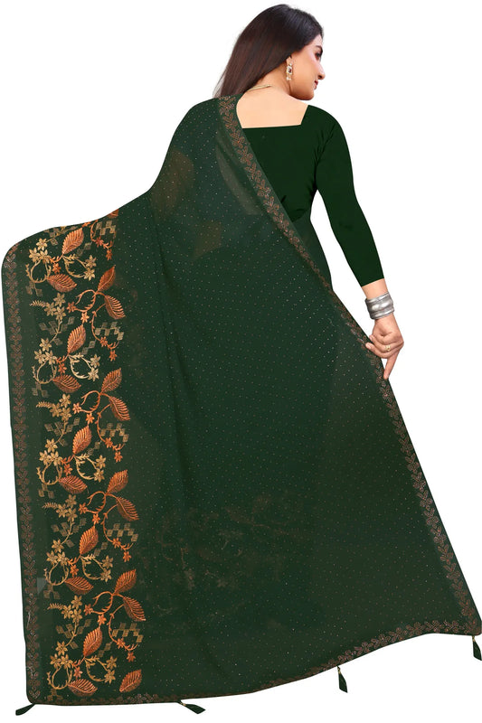 Enchanted Sparkle  Shimmer Chiffon Sarees - SAREE D16-Green