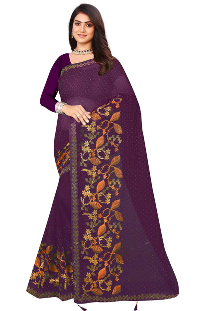 Enchanted Sparkle  Shimmer Chiffon Sarees D16-Purple