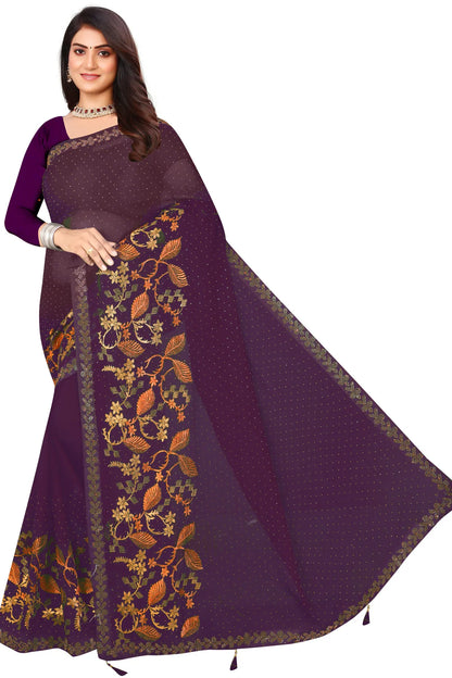 Enchanted Sparkle  Shimmer Chiffon Sarees D16-Purple