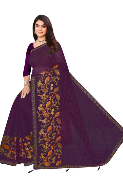 Enchanted Sparkle  Shimmer Chiffon Sarees D16-Purple