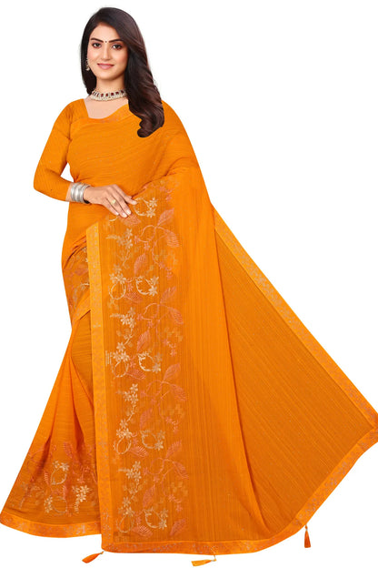 Enchanted Sparkle  Shimmer Chiffon Sarees D16-Yellow