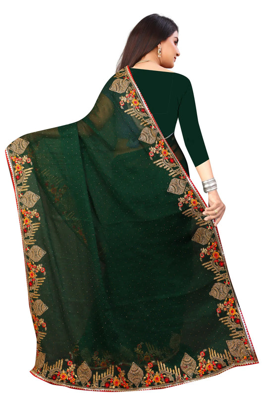 Enchanted Sparkle  Shimmer Chiffon Sarees -SAREE D18-Green