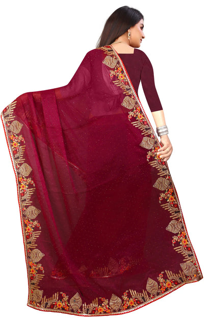 Enchanted Sparkle  Shimmer Chiffon Sarees -SAREE D18-Purple
