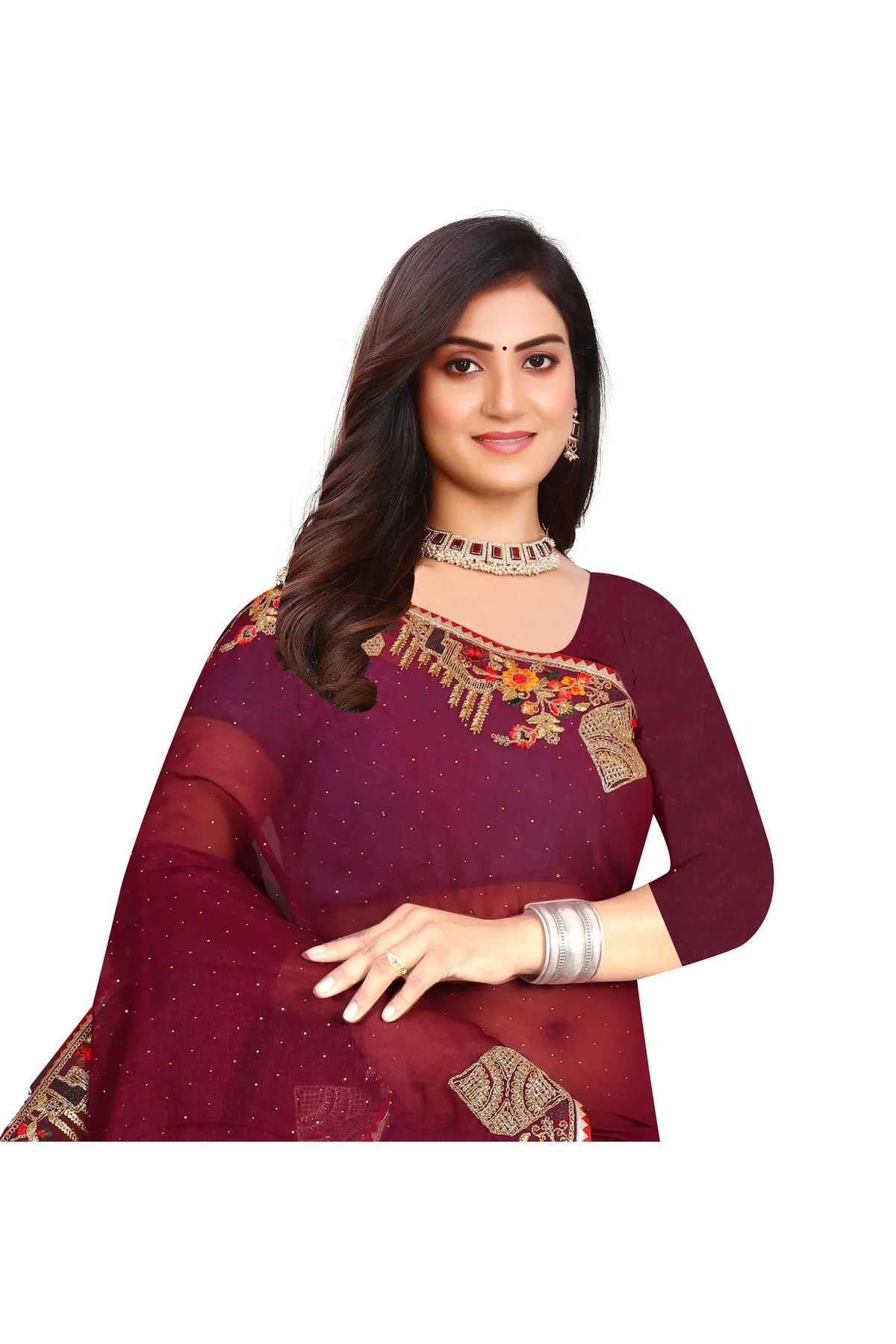 Enchanted Sparkle  Shimmer Chiffon Sarees -SAREE D18-Purple